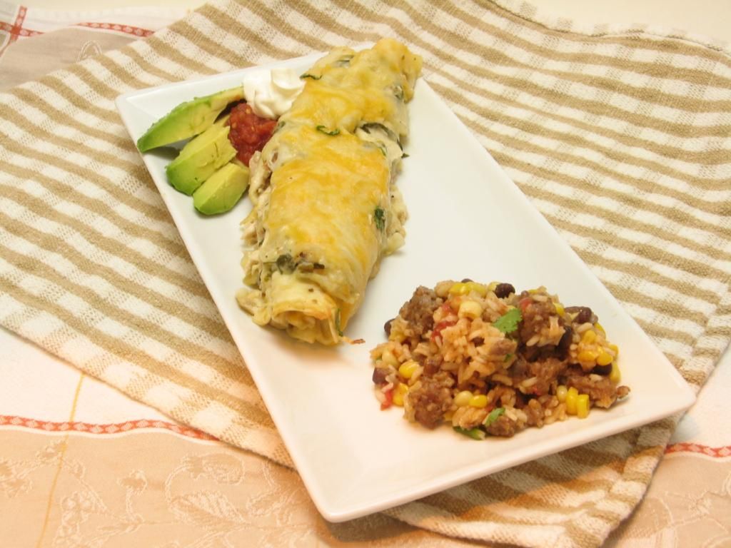 Creamy Chicken and Green Chile Enchiladas with Mexican Sausage Rice Willow Bird Baking